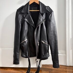 All Saints Black Leather Moto Jacket XS